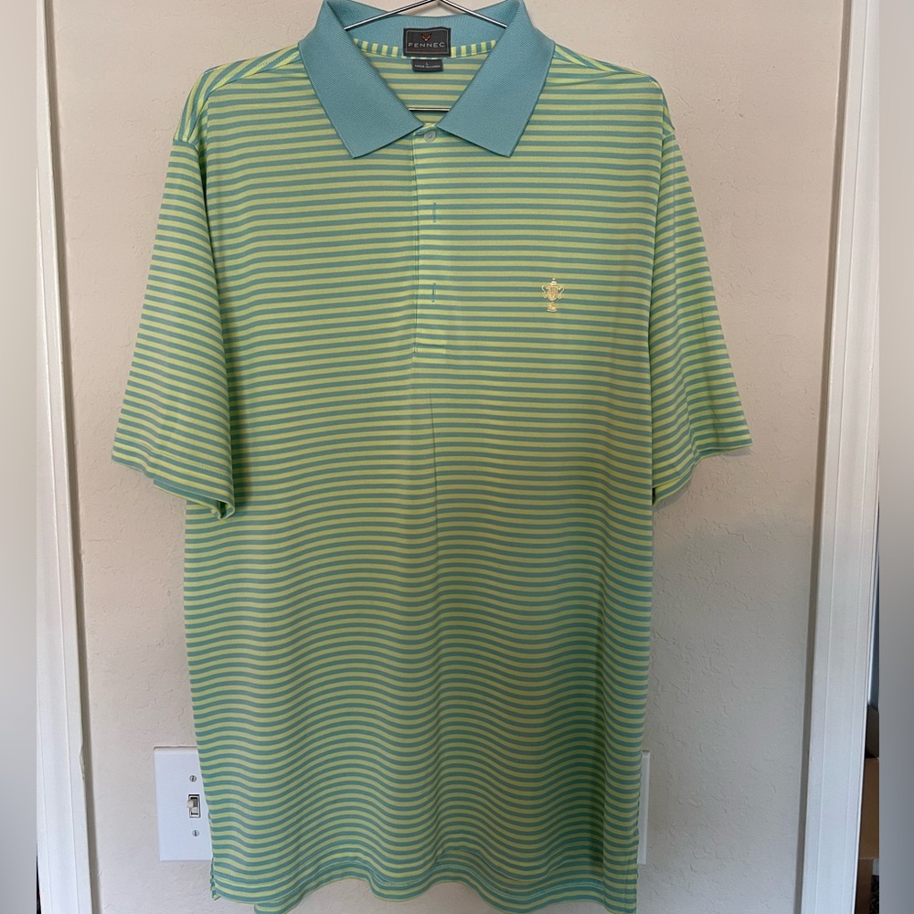 Fennec Golf Polo Shirt – Size L – Mint Green & Yellow Stripe